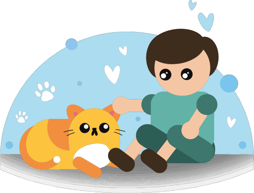 Ilustración de una persona jugando con un gato